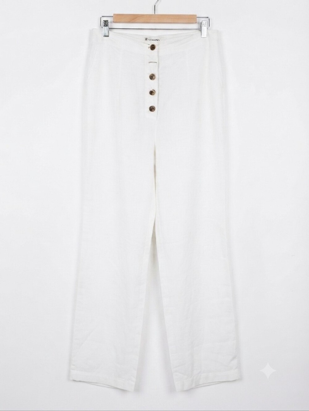 Versona White Linen-Blend High-Rise Button Front Women’s Pants 14 Long